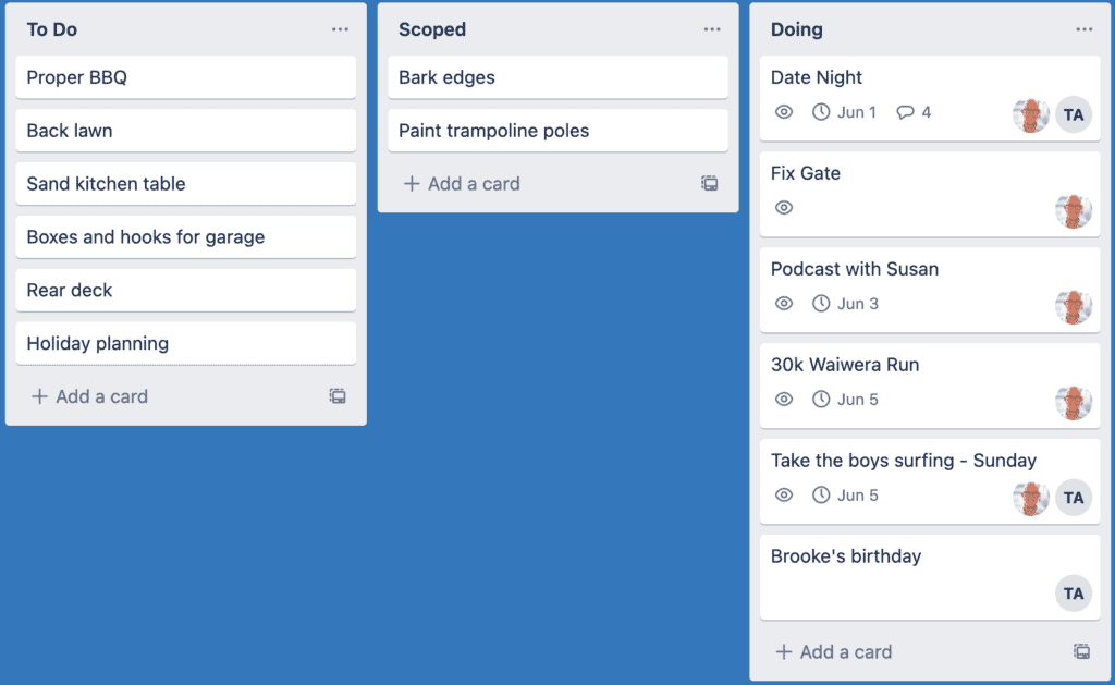 Trello example todo list board for couples.